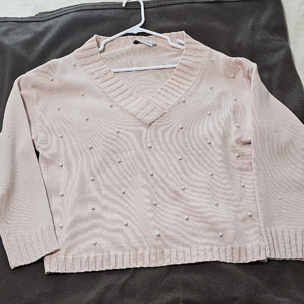 Elegant Pink Sweater with Pearl Accents